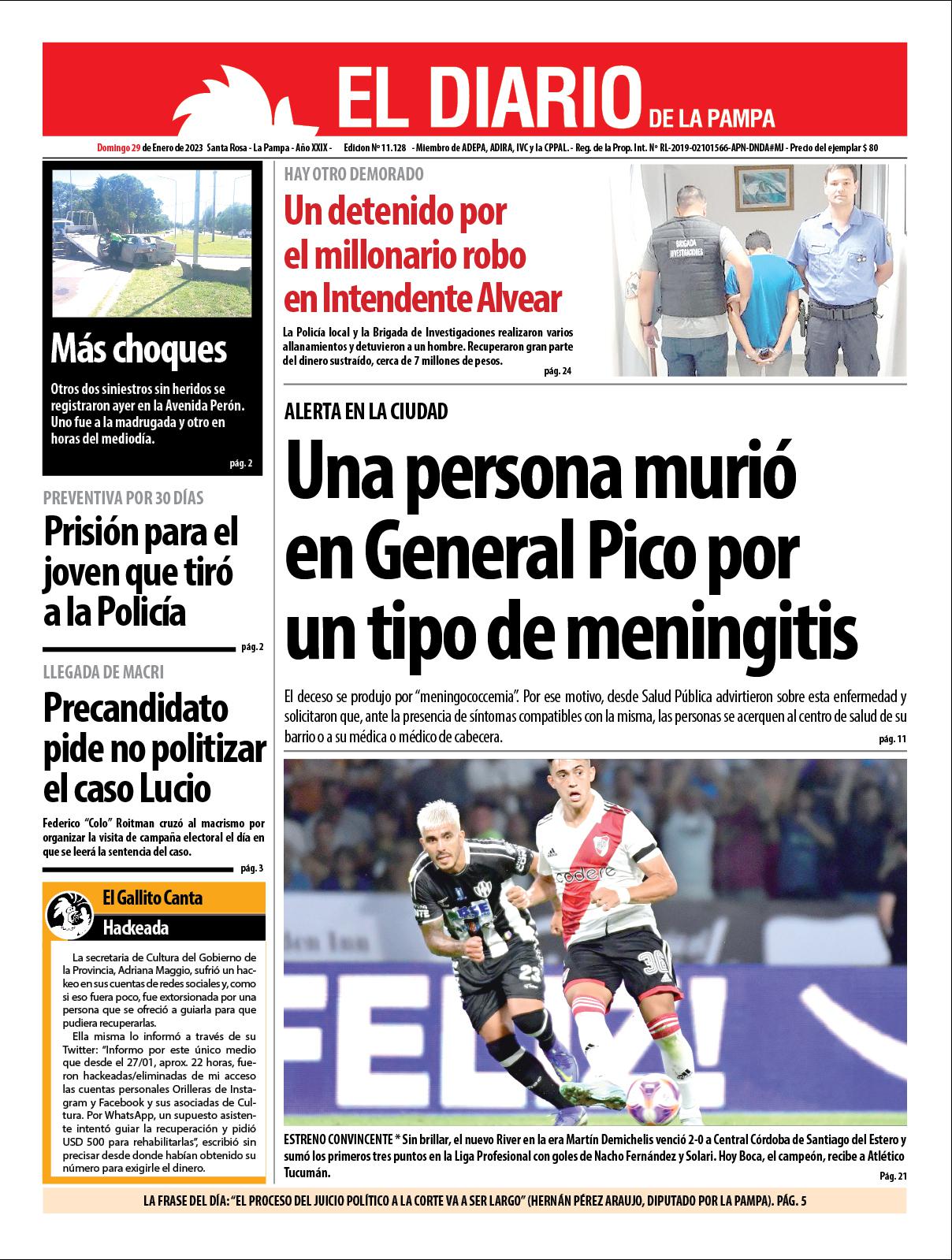 Tapa del día domingo 29 de enero de 2023 El Diario de La Pampa