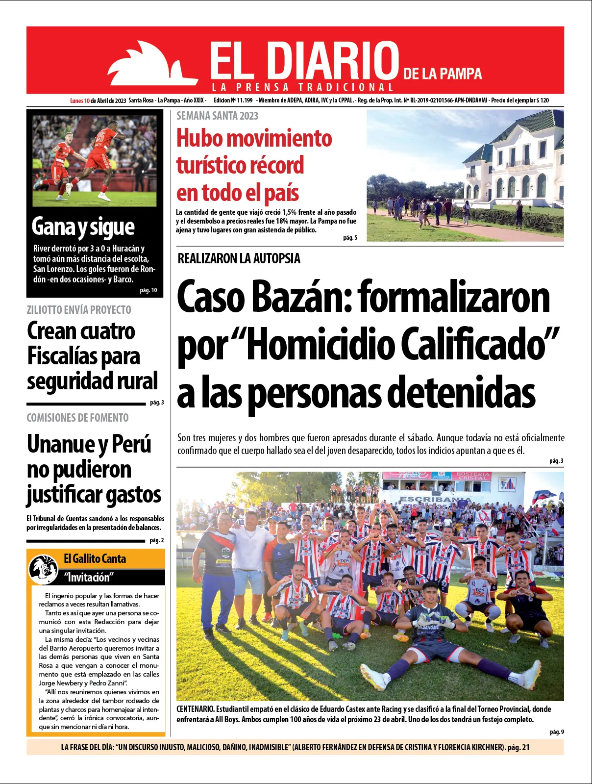 Tapa De El Diario En Papel Lunes De Abril De El Diario De La