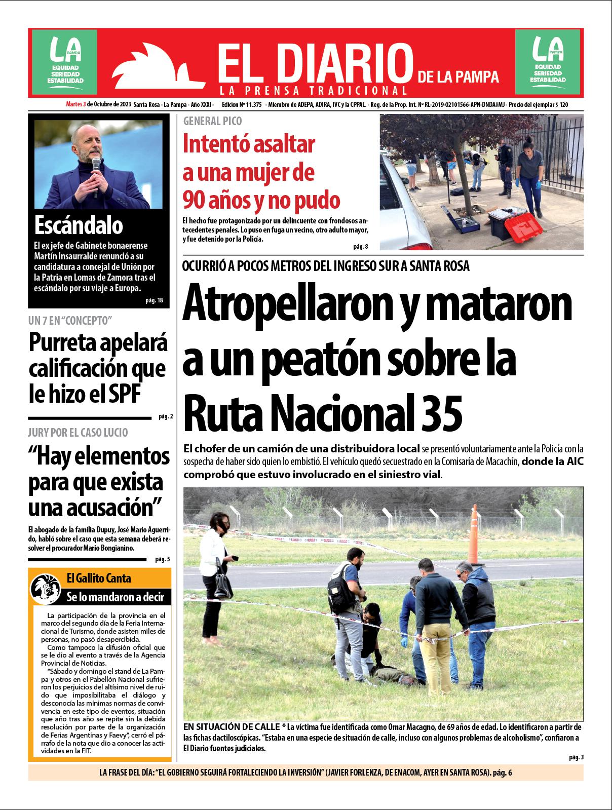 Tapa De El Diario En Papel Martes 03 De Octubre De 2023 El Diario De