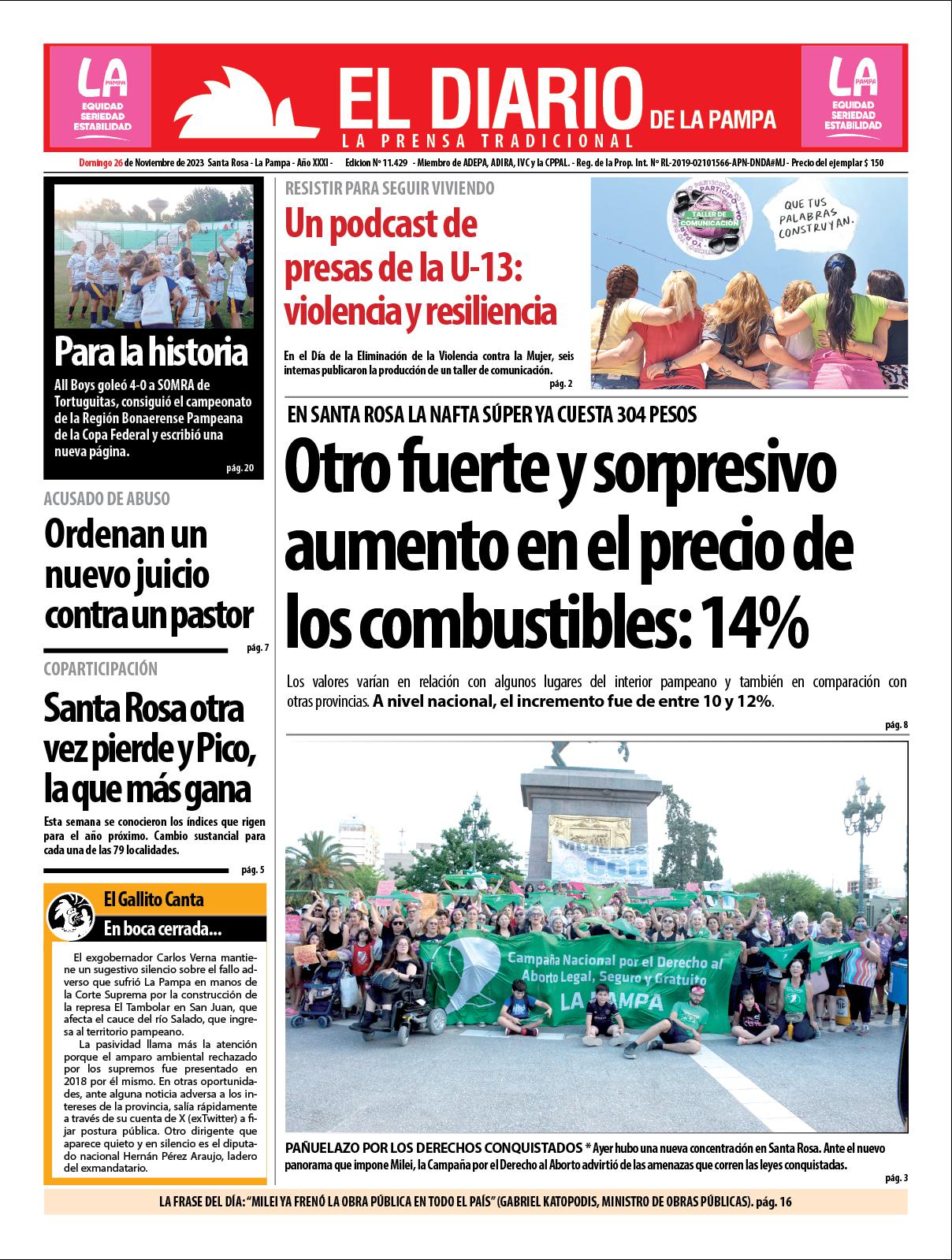 Tapa De El Diario En Papel Domingo De Noviembre De El Diario