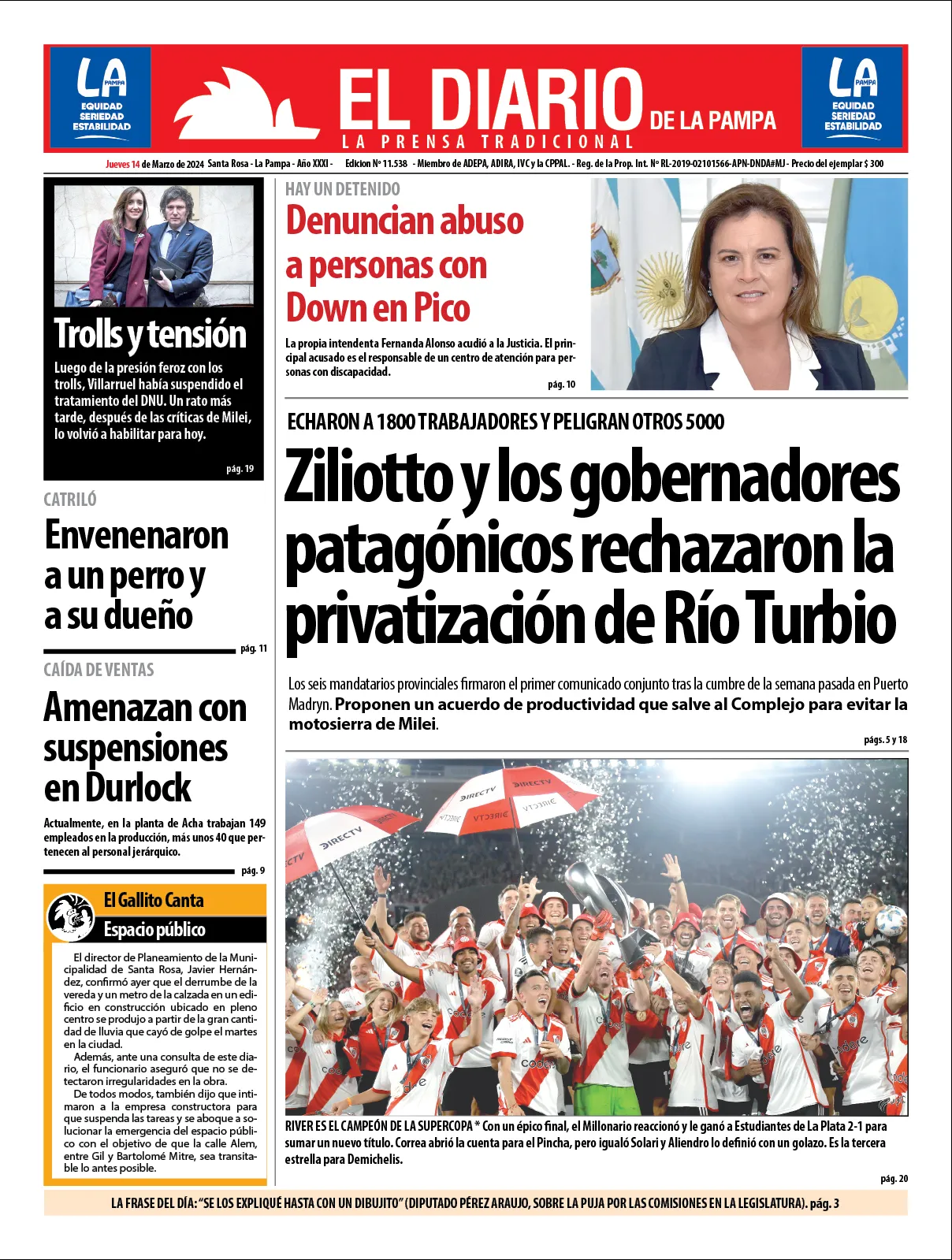 Tapa De El Diario En Papel Jueves De Marzo De El Diario De