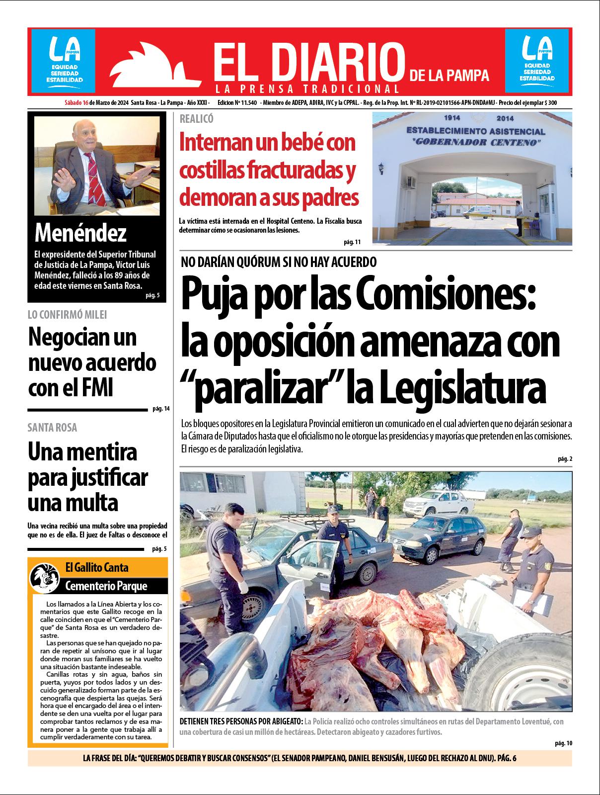 Tapa De El Diario En Papel Domingo 14 De Enero De 2024 El Diario De