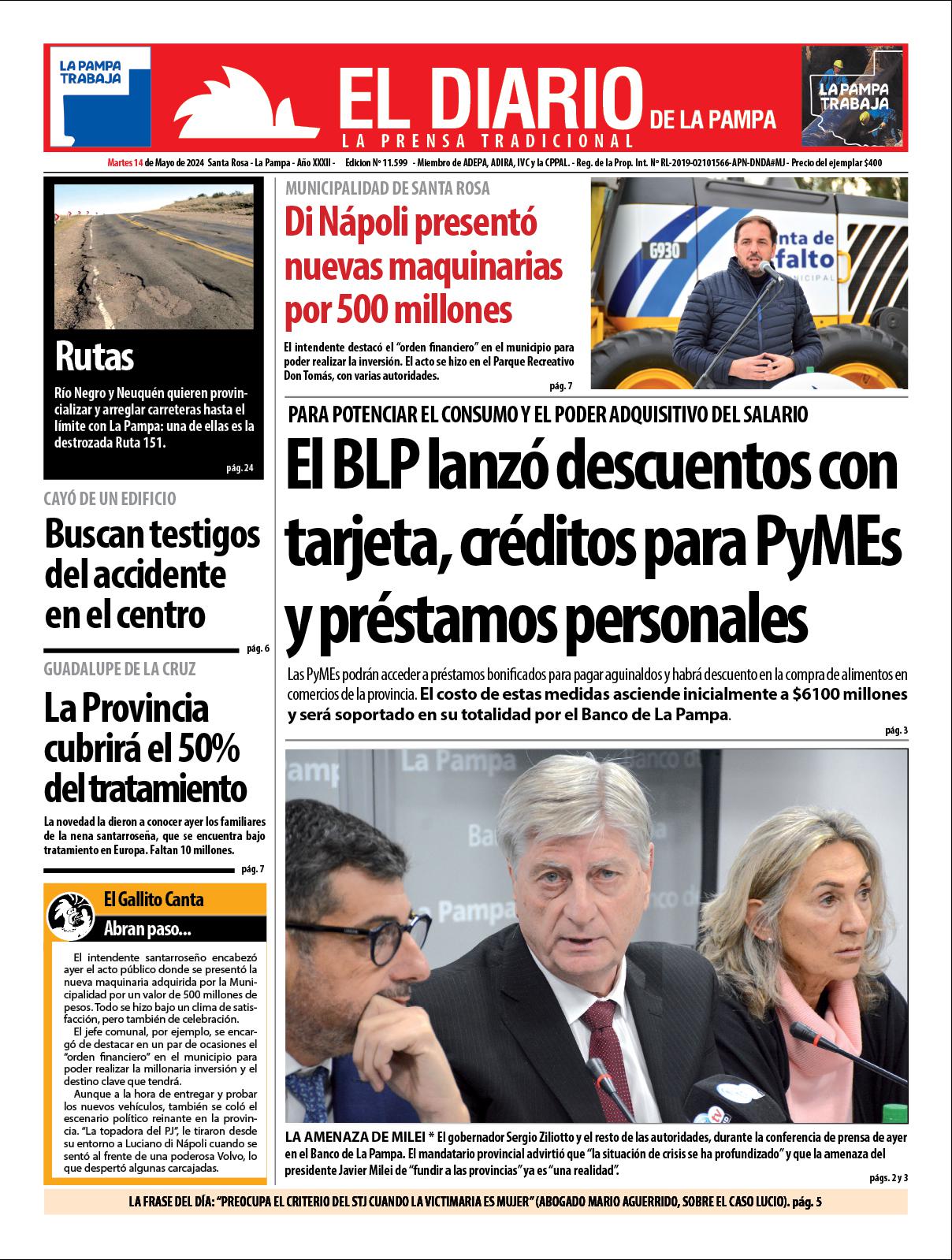 Tapa De El Diario En Papel Martes 14 De Mayo De 2024 El Diario De La