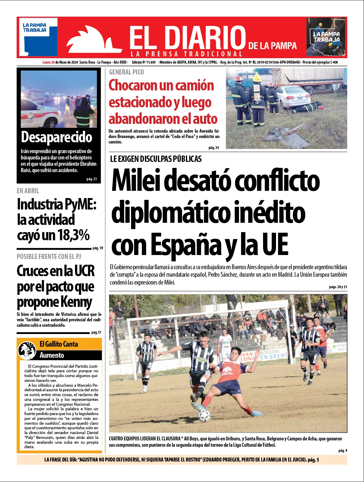 Tapa De El Diario En Papel Lunes De Mayo De El Diario De La