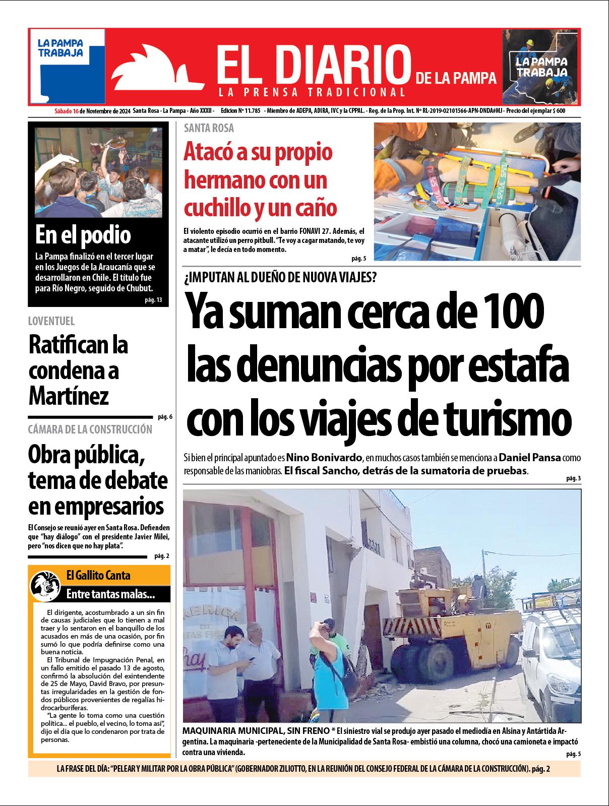 Tapa De El Diario En Papel S Bado De Noviembre De El Diario