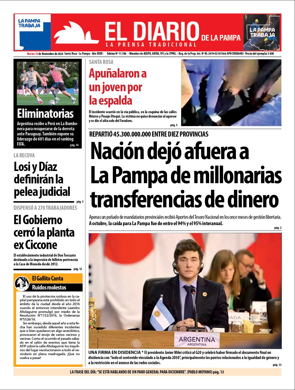 Tapa De El Diario En Papel Martes De Noviembre De El Diario