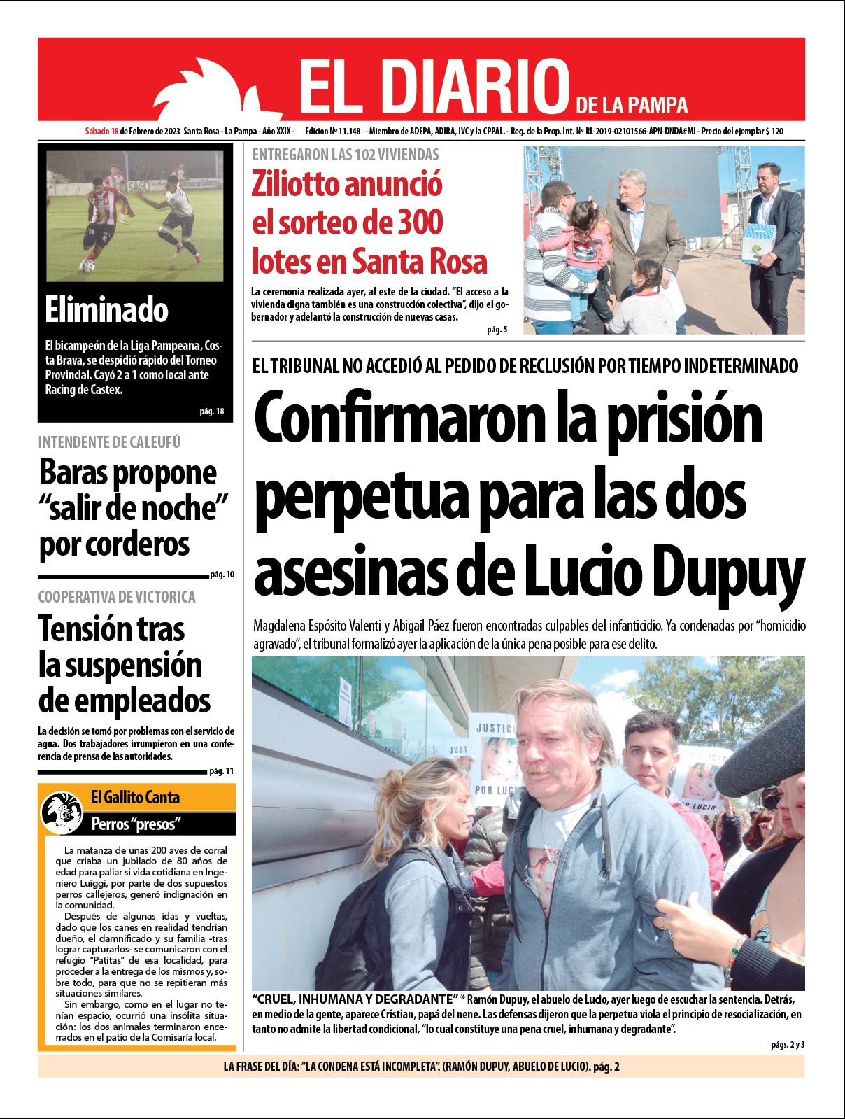 Tapa De El Diario En Papel Sábado 18 De Febrero De 2023 El Diario De