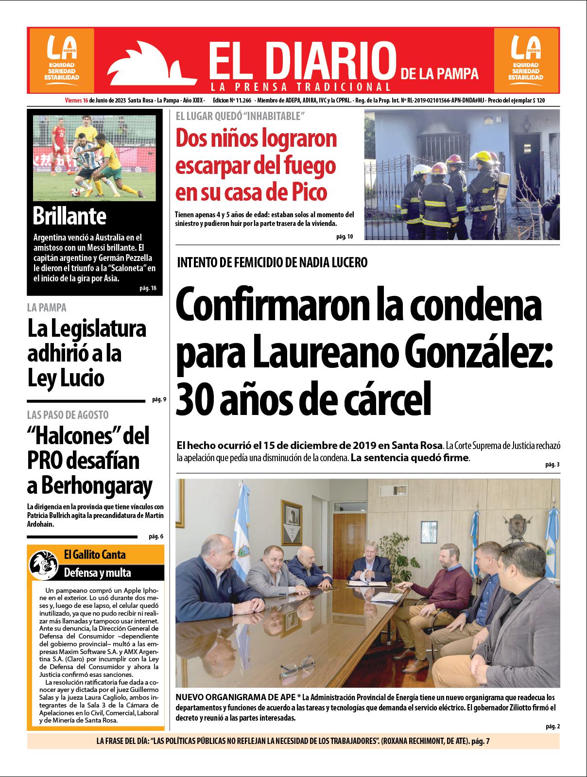 Tapa De El Diario En Papel Viernes 16 De Junio De 2023 El Diario De La Pampa 7304