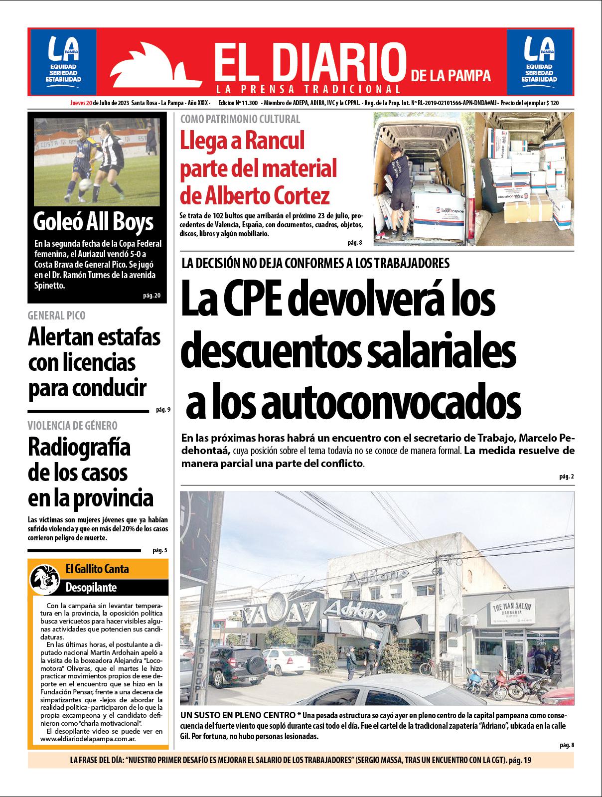 Tapa De El Diario En Papel Jueves 20 De Julio De 2023 :: El Diario De ...