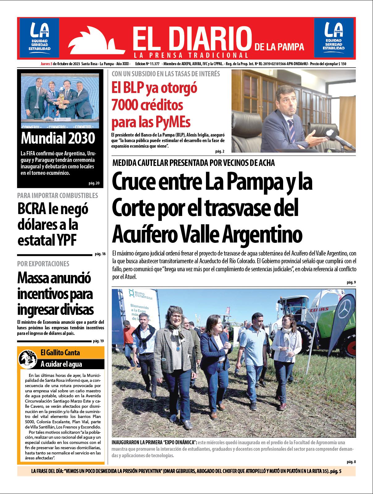 Tapa De El Diario En Papel Jueves 05 De Octubre De 2023 El Diario De La Pampa 5179