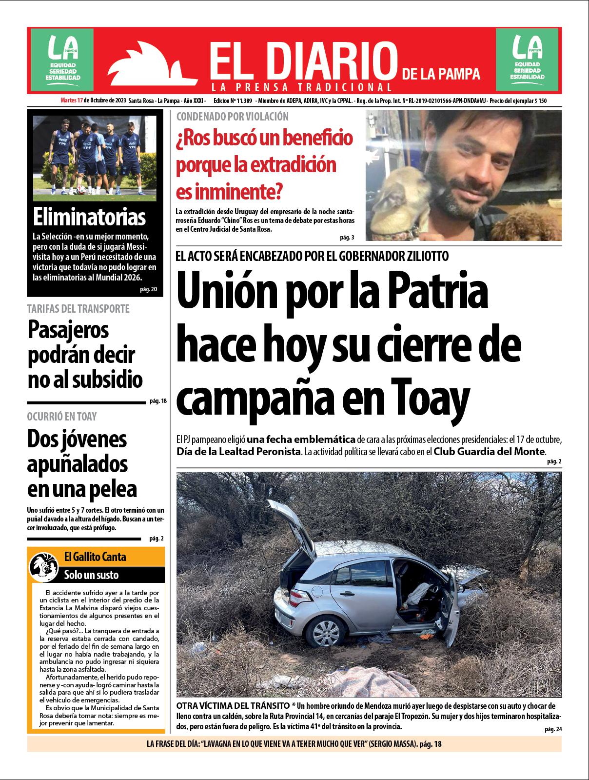 Tapa De El Diario En Papel Martes 17 De Octubre De 2023 El Diario De La Pampa 2752