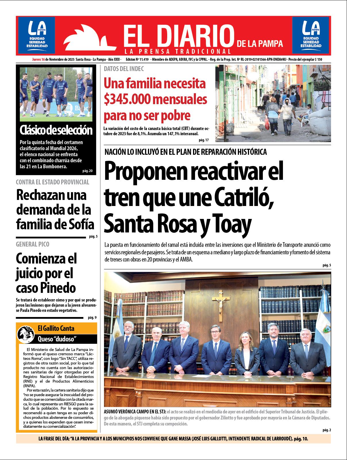 Tapa De El Diario En Papel Jueves 16 De Noviembre De 2023 :: El Diario ...