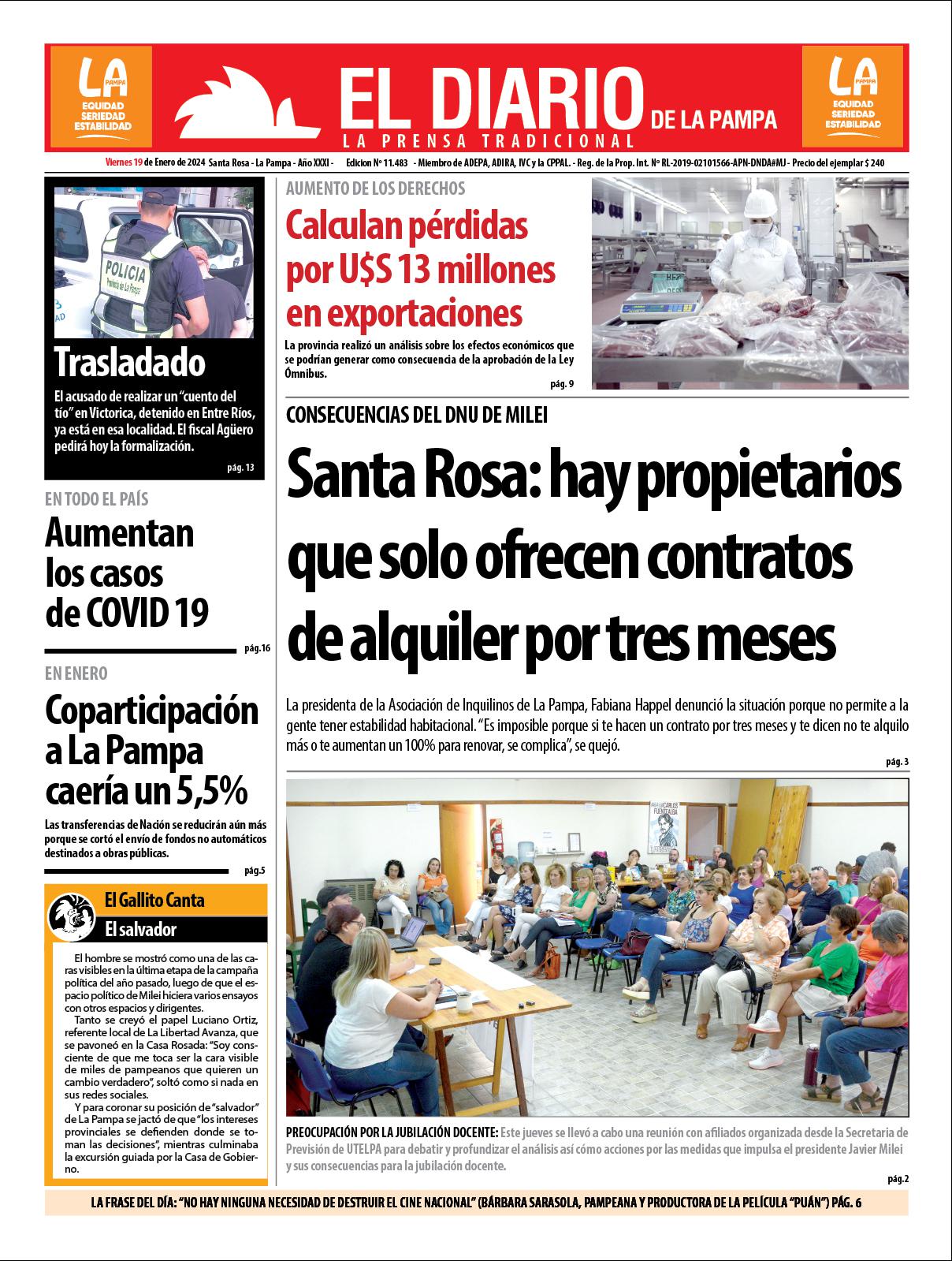 Tapa De El Diario En Papel Viernes 19 De Enero De 2024 El Diario De   28857 Tapa 