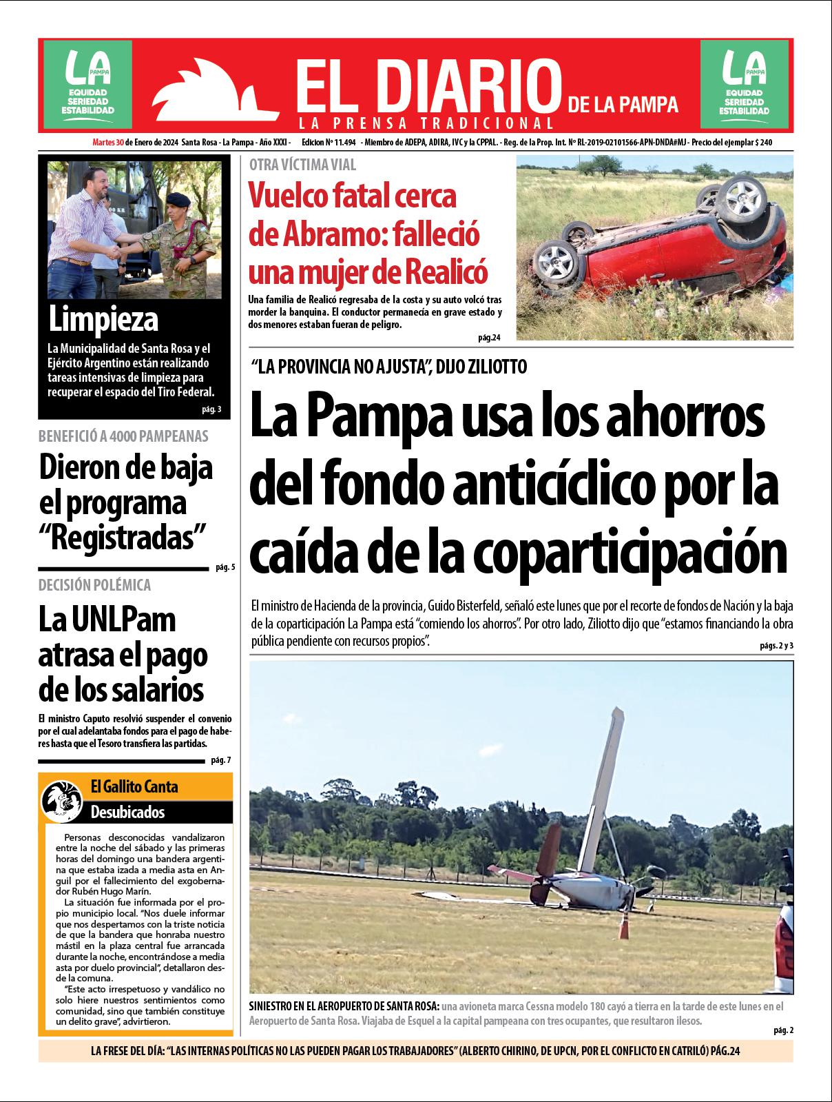 Tapa de El Diario en papel martes 30 de enero de 2024 :: El Diario de ...