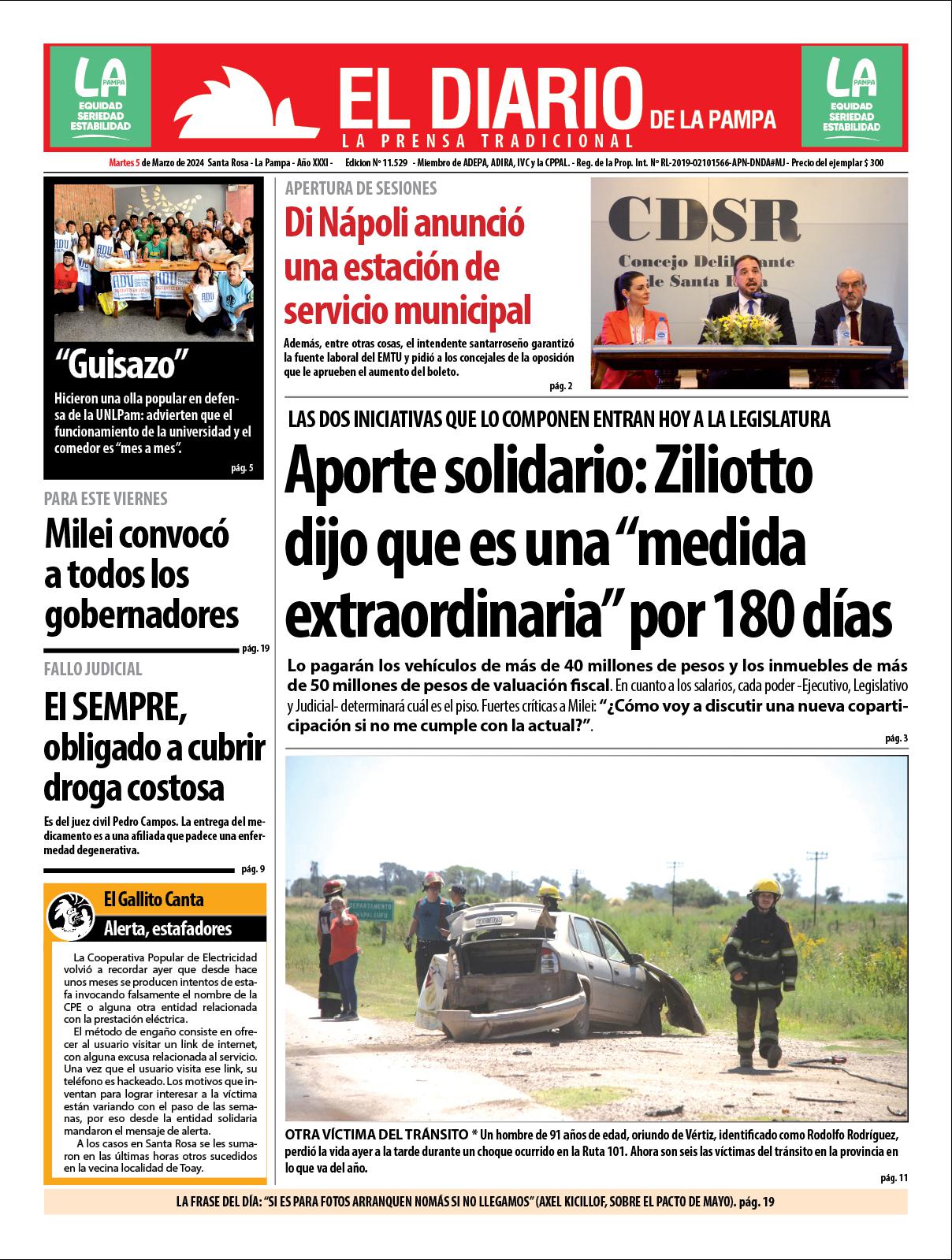 Tapa de El Diario en papel martes 05 de marzo de 2024 El Diario de