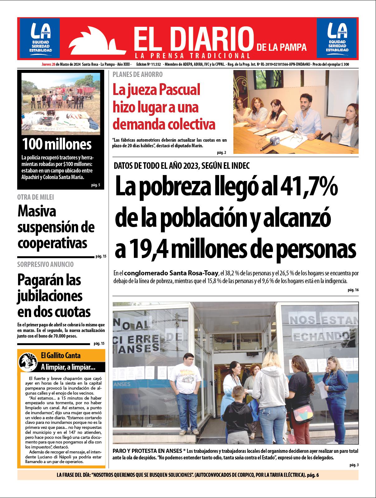 Tapa De El Diario En Papel Jueves 28 De Marzo De 2024 :: El Diario De ...