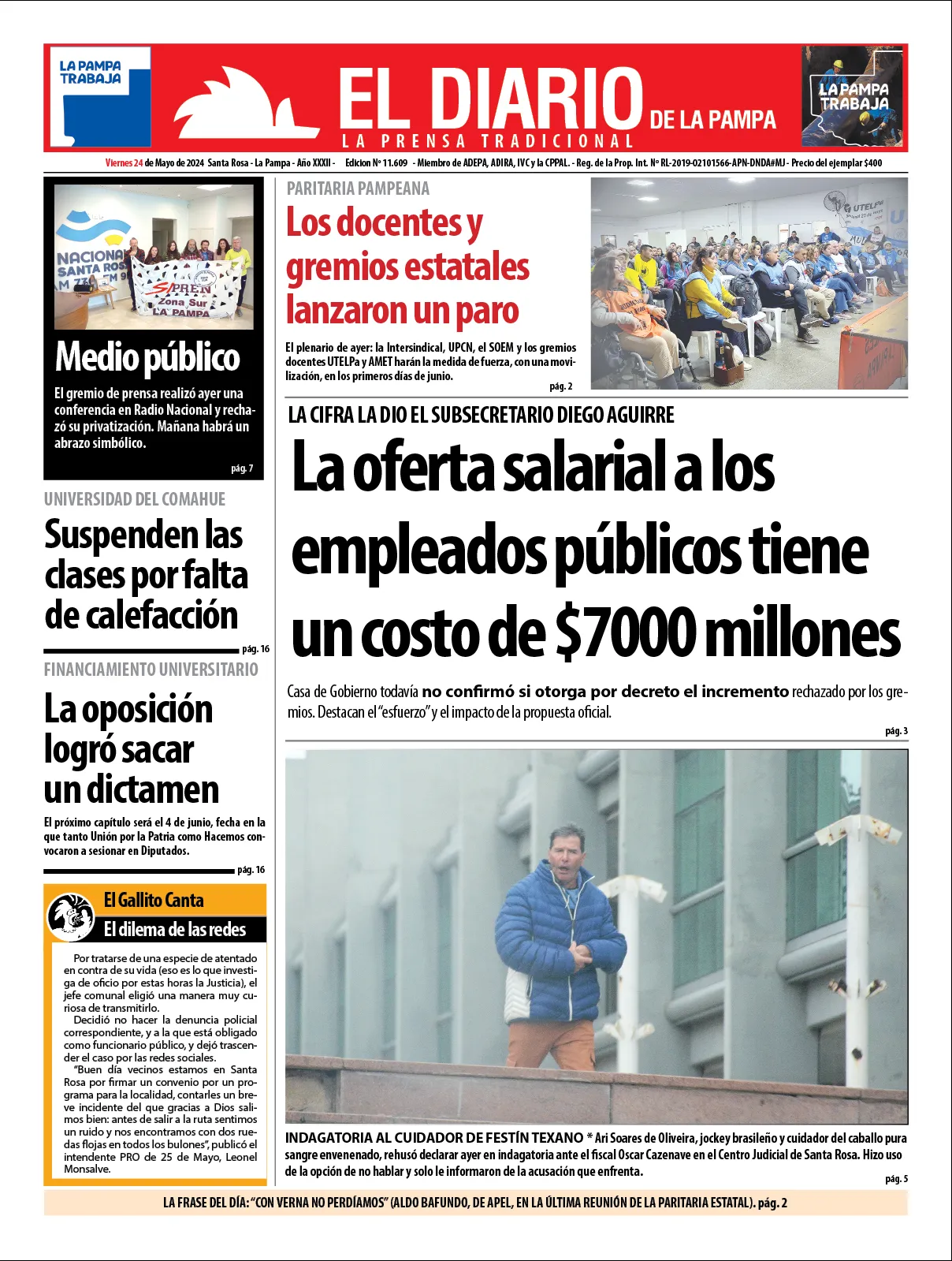 Tapa De El Diario En Papel Viernes 24 De Mayo De 2024 El Diario De La Pampa 5002