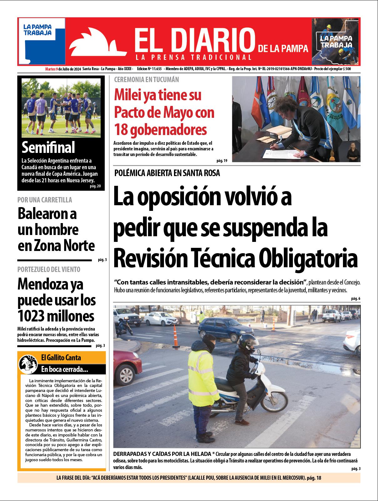 Tapa de El Diario en papel martes 09 de julio de 2024 :: El Diario de ...