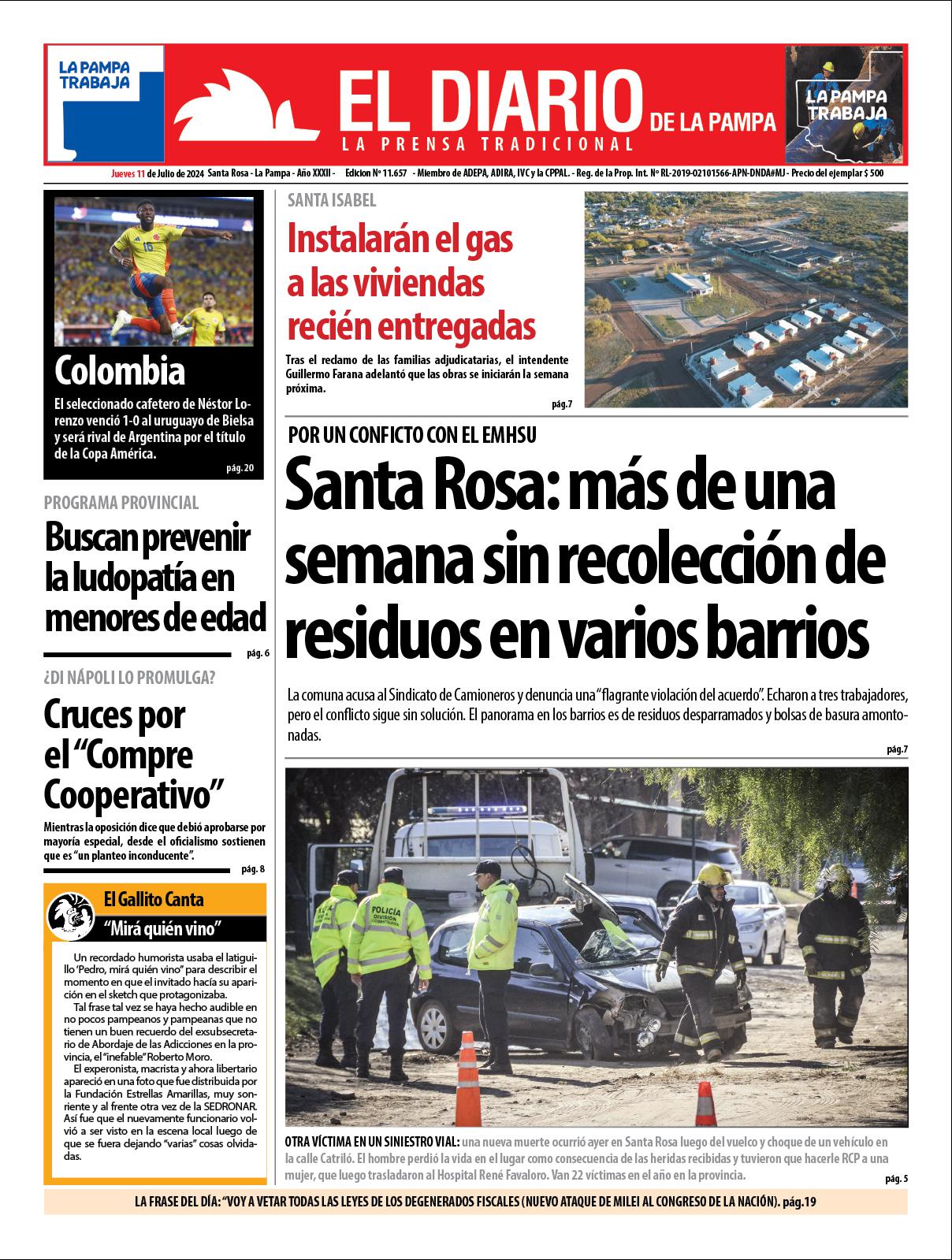 Tapa de El Diario en papel jueves 11 de julio de 2024 :: El Diario de ...